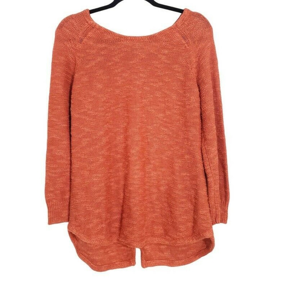 Sparrow Anthropologie Womens Sweater Slubby Orange Knit Button Back Jumper Sz M